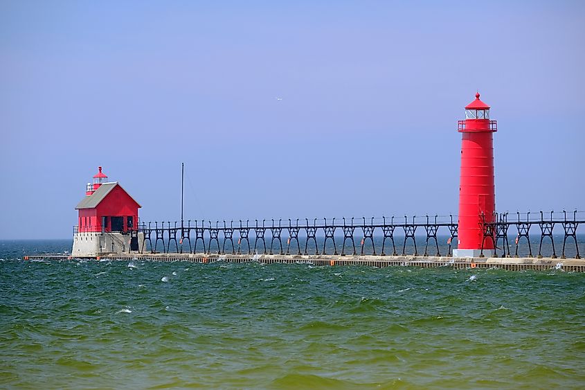 Grand Haven South Pierhead Inner Light, built in 1905, Lake Michigan, MI, USA.