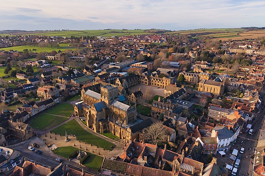 Aerial View of beautiful village of Sherborne, Dorset, England