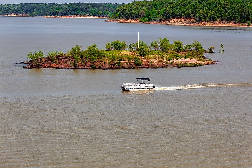 Sardis Dam and reservoir lake on the Tallahatchie River at John W. Kyle State Park in Panola County, Mississippi.