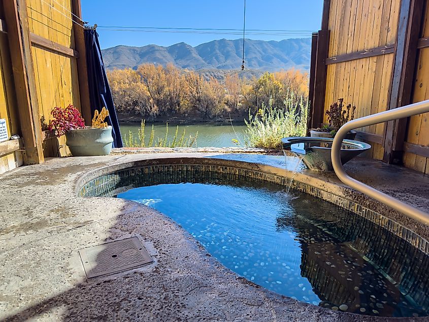 The Rio Grande River Seen from a Hot Spring Pool in Truth or Consequences, New Mexico.