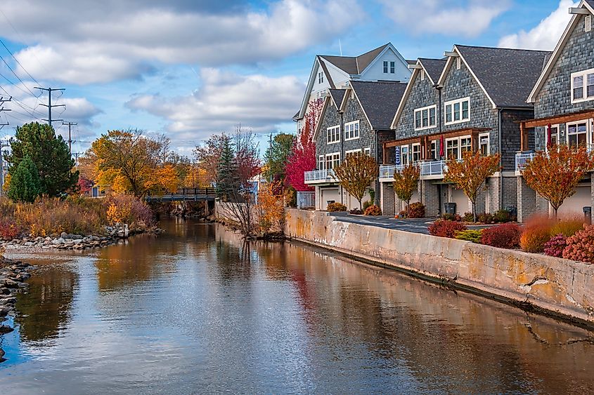 View of Port Washington, Wisconsin, showcasing the town along the shores of Lake Michigan.