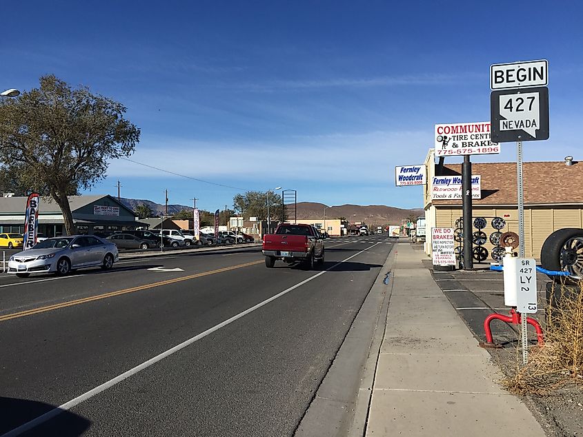 View west along Main Street (Nevada State Route 427) in Fernley, Nevada.