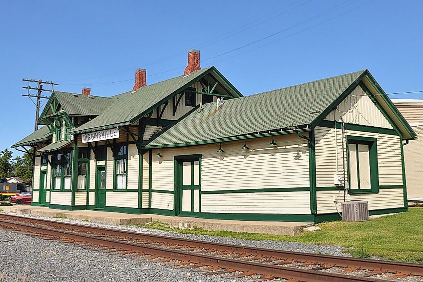 Chicago and Alton Railroad Depot at Higginsville, Missouri.