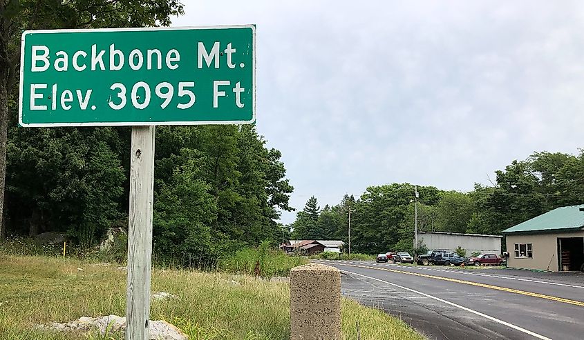Backbone Mountain sign on highway