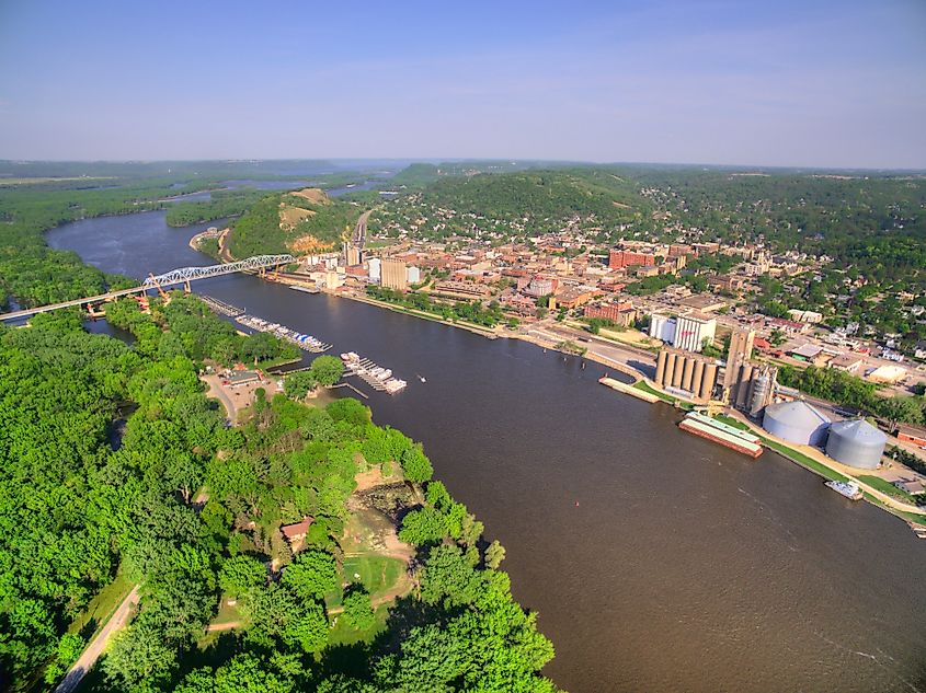 The Mississippi River flowing through Red Wing, Minnesota.