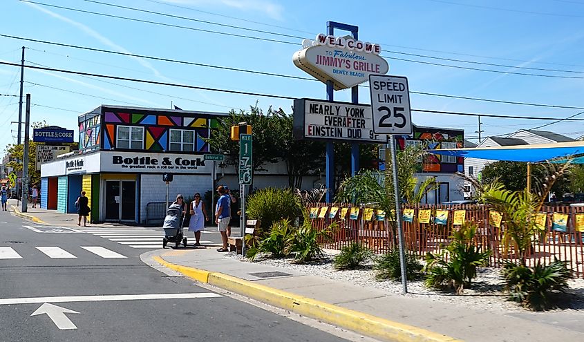 Bars and stores on Route 1 in Dewey Beach, Delaware