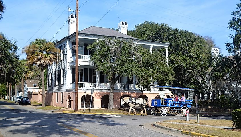 Horse-drawn carriage on a tour of Beaufort, South Carolina.