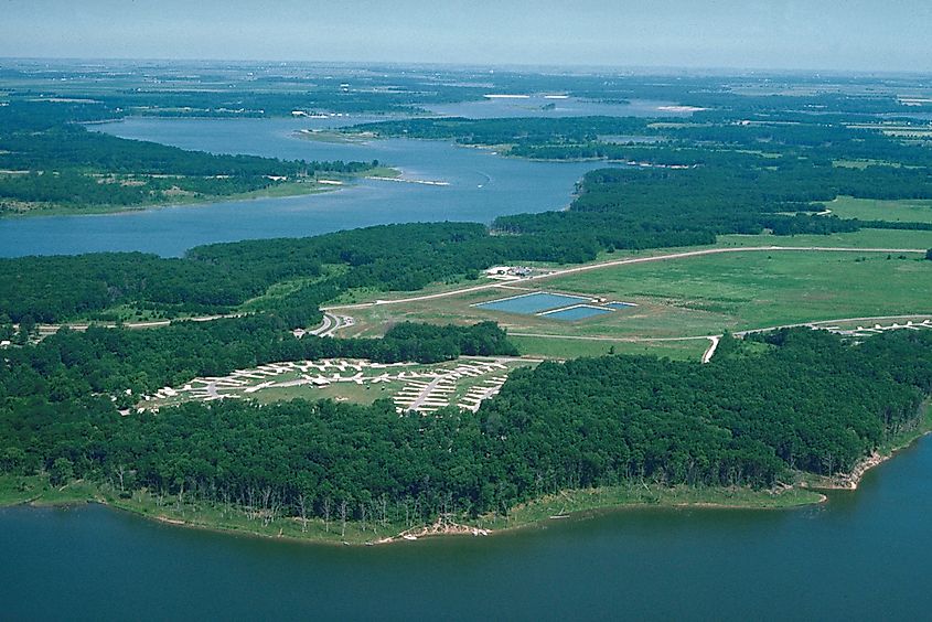 Shelbyville Lake on the Kaskaskia River near Shelbyville, Illinois