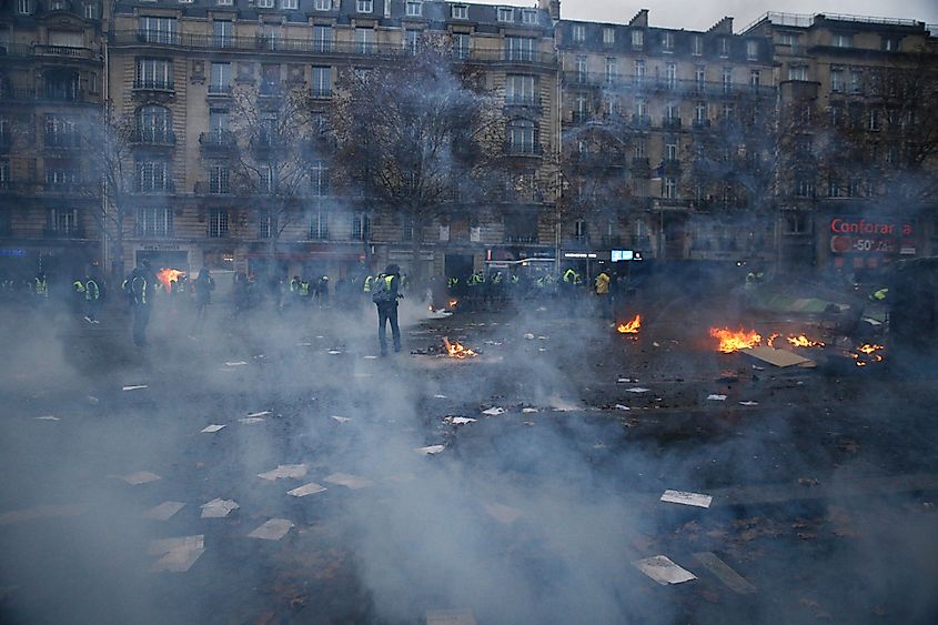 The aftermath of a riot in Paris, 2018. Credit Shutterstock: Alexandros Michailidis.