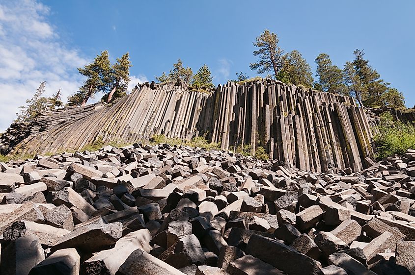 Basalt columns at Devils Postpile National Monument near Mammoth Lakes, California