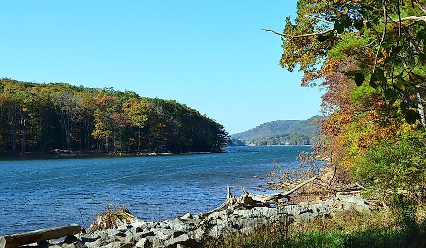 Deep Creek Lake Maryland on a bright fall day.