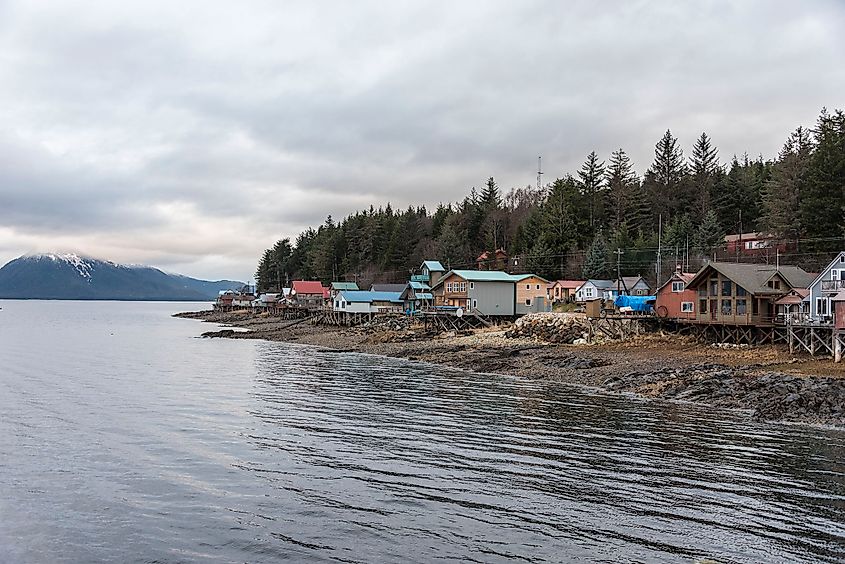 Waterfront view of Tenakee Springs, Alaska.