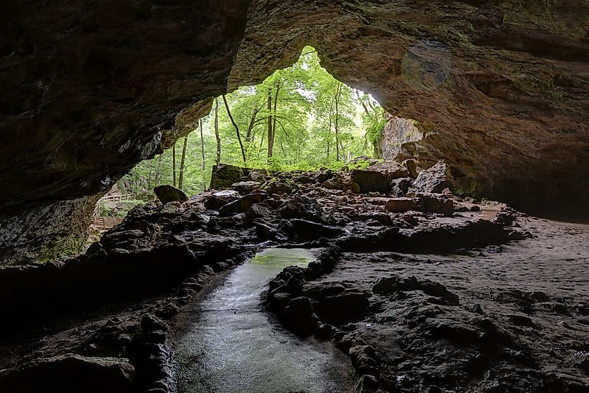 Entrance of Dancehall Cave in the Maquoketa Caves State Park.