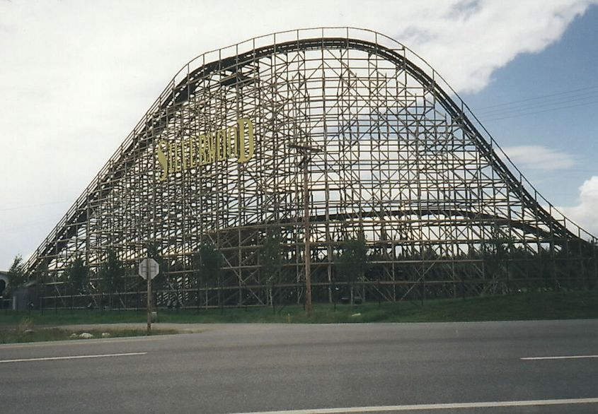 Wooden roller coaster at Silverwood Theme Park in Athol, near Sandpoint, Idaho