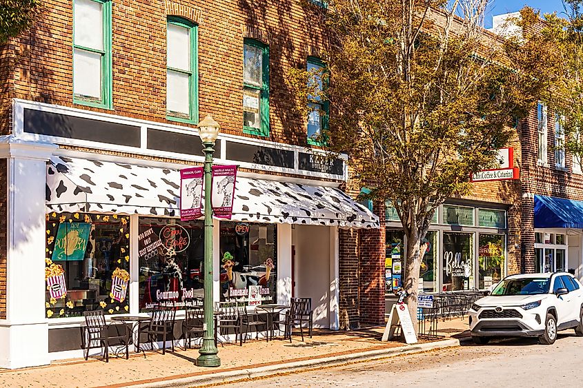 A Popular Café in the New Bern Historic Area is Shaded by Trees. Editorial credit: Wileydoc / Shutterstock.com