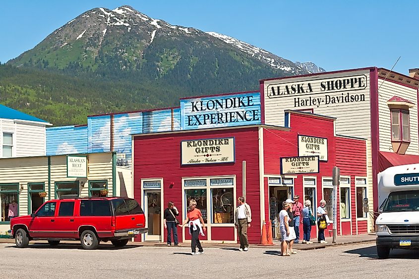 Main shopping district in the small town of Skagway. Editorial credit: Ruth Peterkin / Shutterstock.com