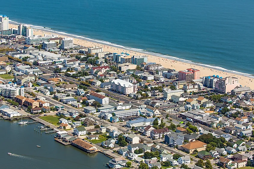 Aerial view of the town of Ocean City, Maryland.