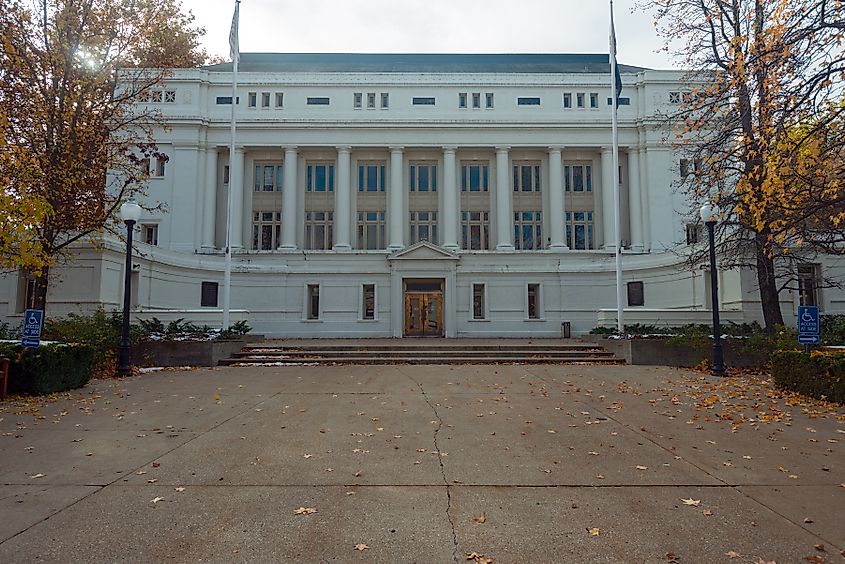 The entrance to the Plumas County Courthouse in Quincy. Editorial credit: davidrh / Shutterstock.com