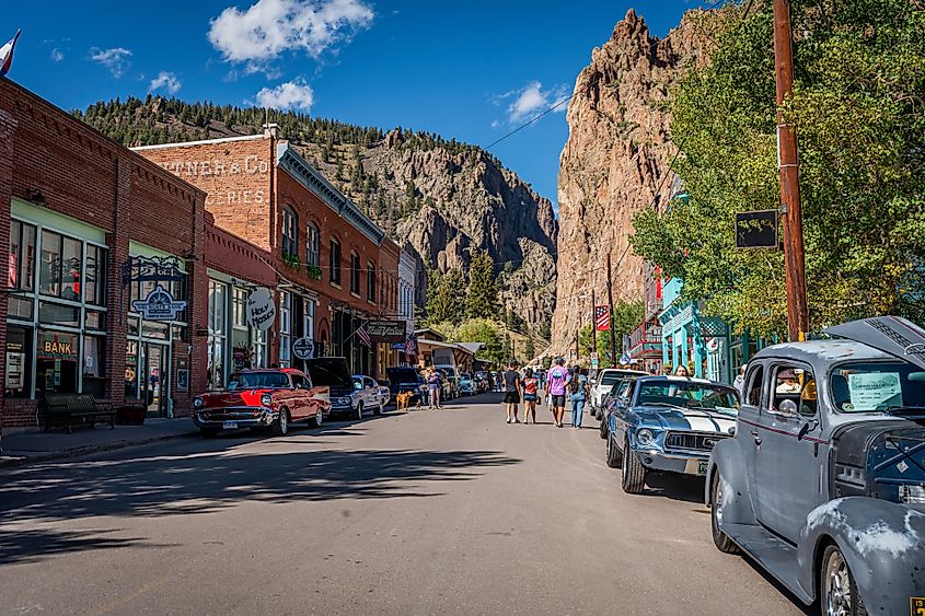 Vintage car show on a sunny day in Creede, Colorado.