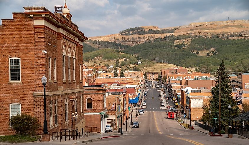 Downtown Cripple Creek, Colorado, a tourist gambling town high in the Rocky Mountains, known for its gold mining