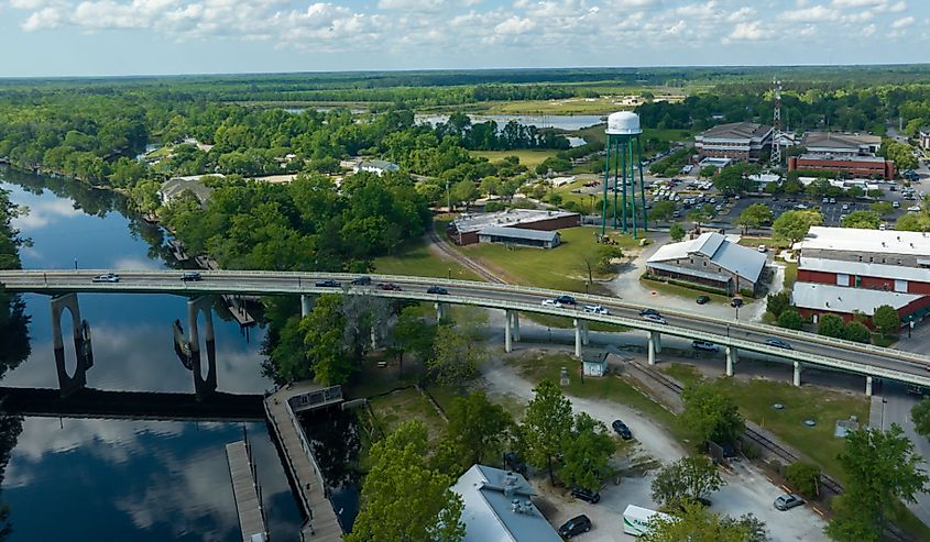 Aerial view of the small town of Conway.