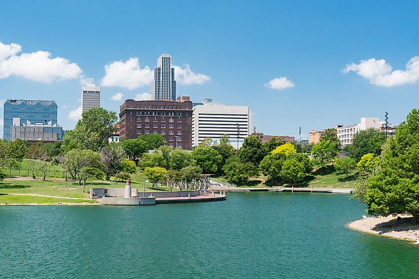 City skyline of Omaha, Nebraska from the Heartland of America Park