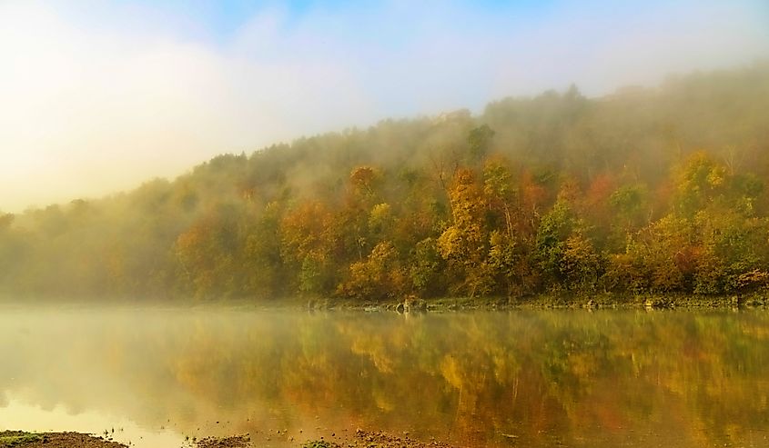 Foggy White River in autumn.