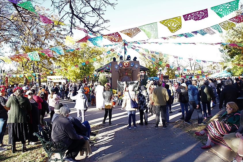 Crowds at Santa Fe Plaza during Day of the Dead celebrations. Editorial credit: quiggyt4 / Shutterstock.com