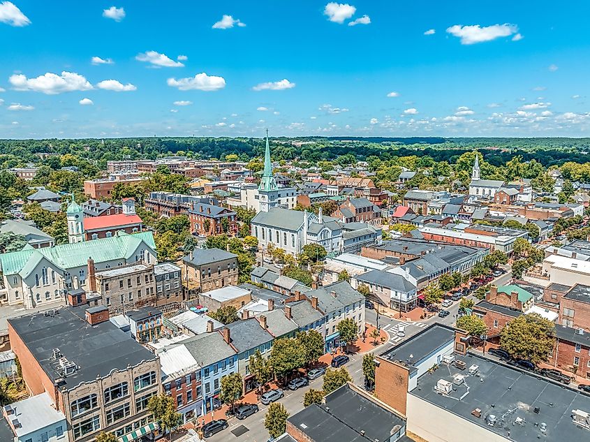 An aerial view of Fredericksburg, Virginia