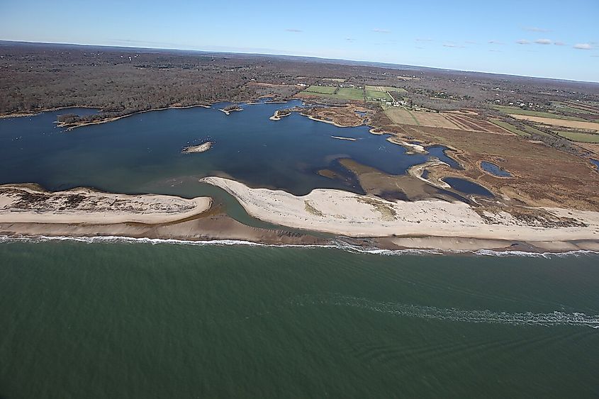 Aerial view of Trustom Pond.