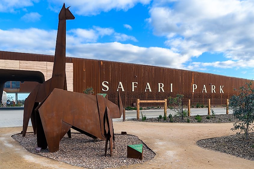 Monarto Safari Park new entrance with metal sculptures.