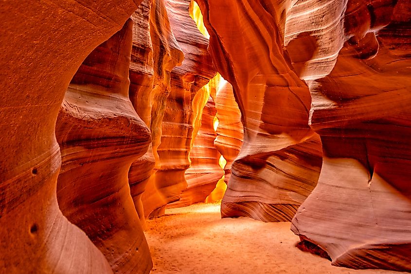 Antelope Canyon lights and rocks Arizona, USA.