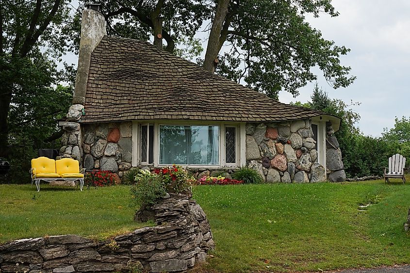 The Half House, famous mushroom house designed by Earl Young, in Charlevoix, Michigan