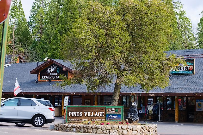 The Pines Village marketplace in Bass Lake, California