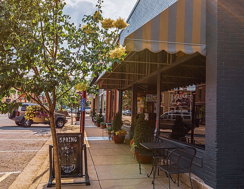 View of La Grange Coffee Roasters in La Grange, Kentucky.