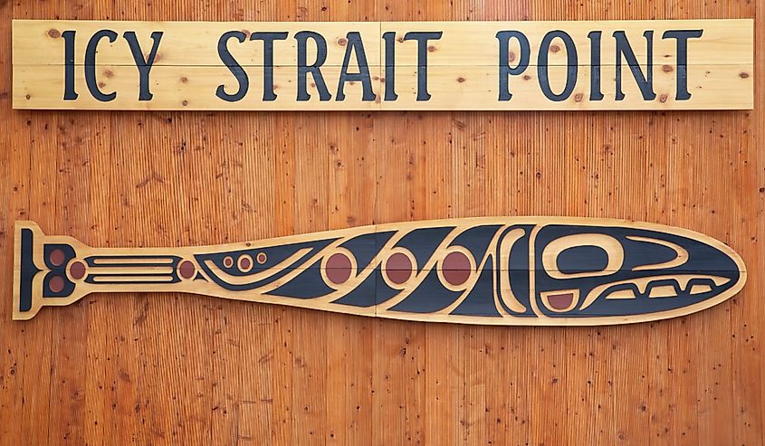 The welcome center at Icy Strait Point is decorated with a beautiful aboriginal design from the Huna Tlingit people. 