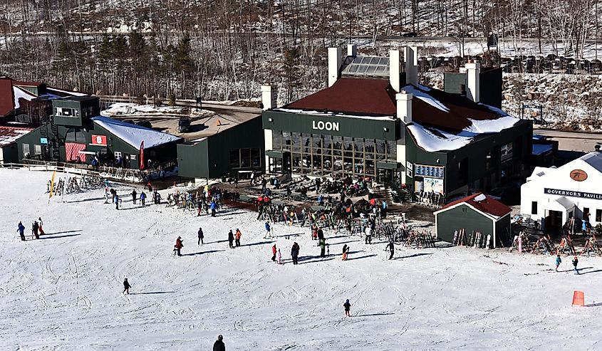 Loon mountain lodge view from lift chair during junior ski race