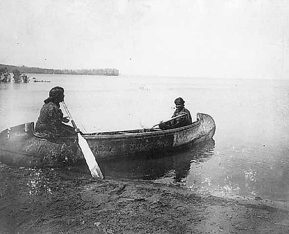 Ojibwawomen in a canoe at Leech Lake Minnesota in 1909.