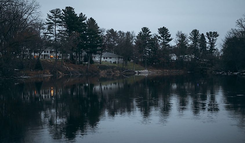 Sunset on the wolf river in Shawano, Wisconsin.