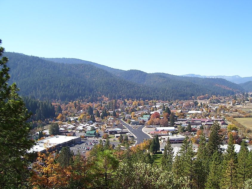 Aerial view of Quincy, a scenic town in California