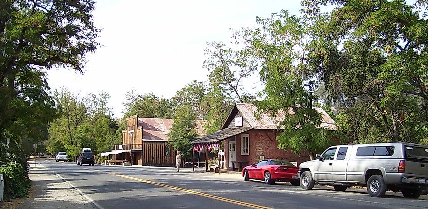 Street view of Coloma, California, showcasing the town's historic charm.