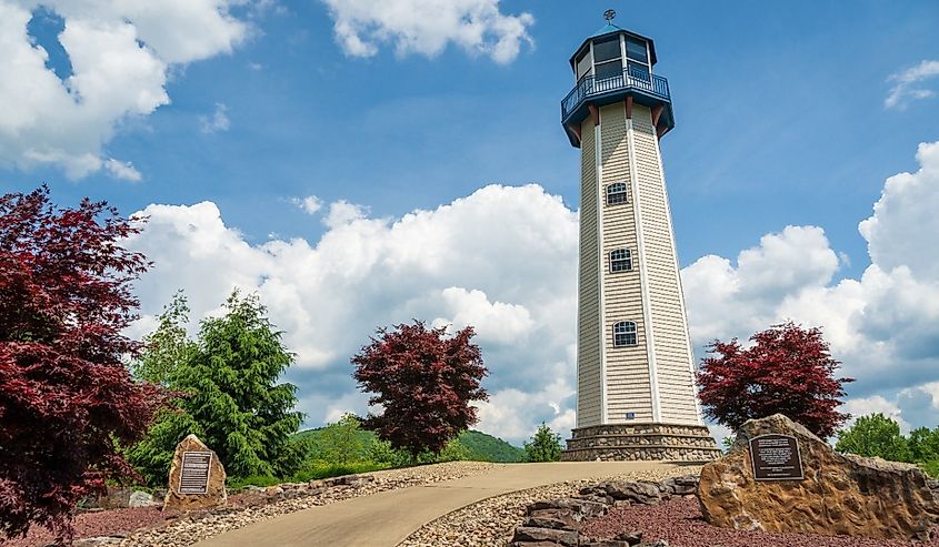 The Sherman Memorial Lighthouse, located at 5 Lighthouse Island, Tionesta, Pennsylvania.