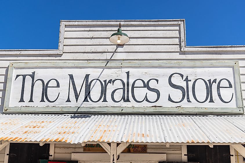 Yoakum, Texas: Sign for the Morales store in rural Texas.