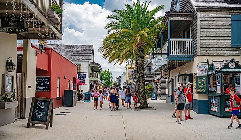 Tourists on the streets of the ancient town of St. Augustine in Florida.