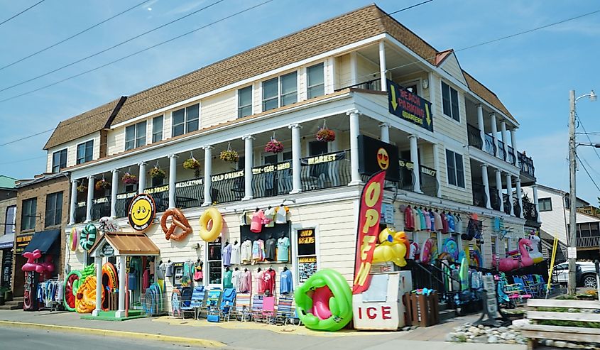 Colorful shop in downtown street in Dewey Beach, Delaware