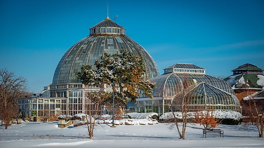 The Belle Isle Aquarium in Belle Isle Park, Detroit, Michigan during winter