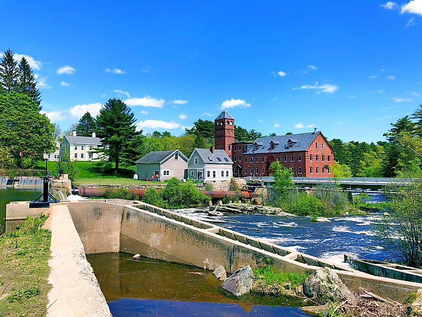 Sparhawk Mill , formerly a cotton mill house exterior by bridge street dam near North Yarmouth, Maine, United States.