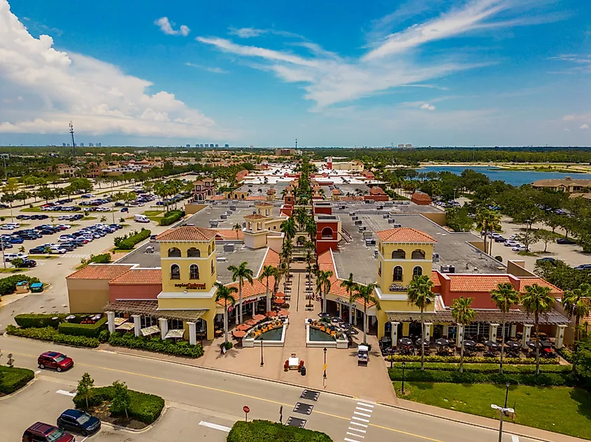 Aerial drone photo Miromar Outlets in Estero, FL, USA. Editorial credit: Felix Mizioznikov / Shutterstock.com