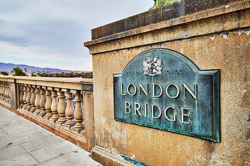 London Bridge sign on the wall of the London Bridge in Lake Havasu