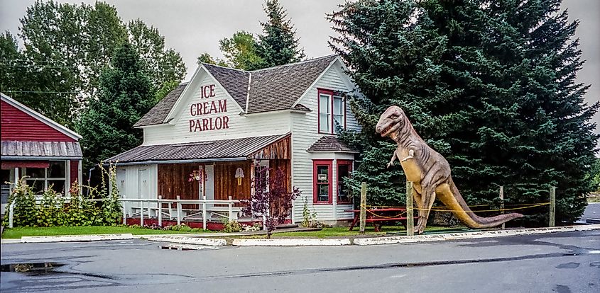 Model of a dinosaur in Choteau, Montana, USA, captured from a scanned color negative.